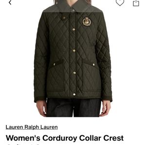 Lauren Ralph Lauren womens corduroy collar crest quilted coat